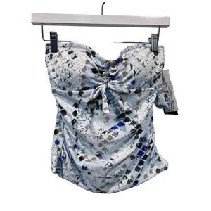 DKNY WOMENS SZ XS TANKINI TOP PRINTED BANDEAU BOW JUMBO MULTI SNAKE SPLASH MULTI